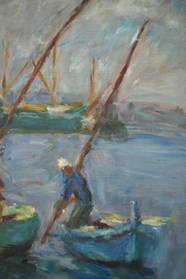Lot 1316 - Krikor Bedikian (1908-1981) oil on canvas - 'Pecheurs Napolitain', signed, signed and titled verso, 65cm x 55cm, in gilt frame