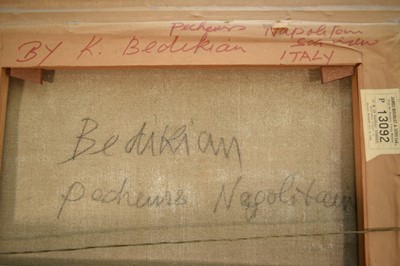 Lot 1316 - Krikor Bedikian (1908-1981) oil on canvas - 'Pecheurs Napolitain', signed, signed and titled verso, 65cm x 55cm, in gilt frame
