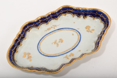 Lot 127 - Worcester spoon tray, decorated in blue and gilt, circa 1775-80