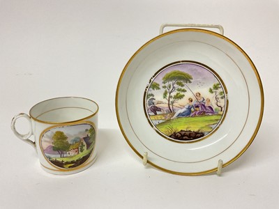 Lot 678 - New Hall coffee can and saucer, with printed and painted decoration