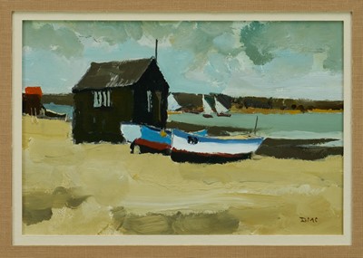 Lot 937 - *Donald McIntyre (1923-2009) oil on board - 'Walberswick No. 1', initialled, inscribed and titled verso, 25cm x 38cm, in glazed frame