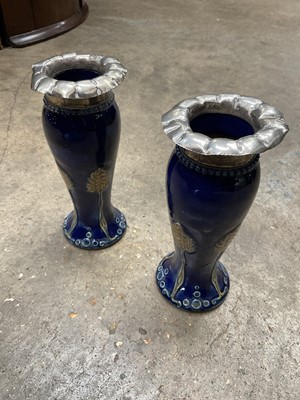 Lot 147 - Pair of Doulton silver rimmed vases and other items