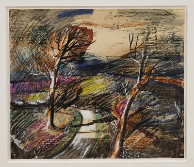 Lot 1045 - *Rowland Suddaby (1912-1972) ink and mixed media, 'Country Lane', 33 x 42cm, in glazed frame