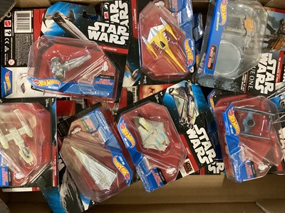 Lot 57 - Hasbro Star Wars Limited Edition Gian Speeder & Theed Palace, Acklay, Episode 1 Action Fleet and Mattel Hot Wheels diecast Space Ships etc (2 boxes)