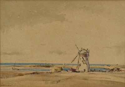 Lot 968 - Arthur Edward Davies (1893-1989) ink and watercolour 'Blakeney Mill, Norfolk', signed, 30cm x 42cm, in glazed frame