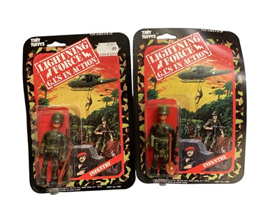 Lot 65 - Tiny Tuffys Commando & Infantry action figures, on card with bubblepack, Lion Rock (c1981) Combat Man WWII 6 1/2" action figures German Mountain Troope...