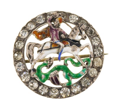 Lot 14 - Late 19th century St. George and the dragon silver and enamel paste set brooch