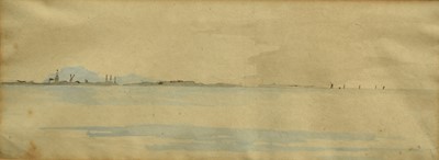 Lot 1119 - Manner of John Constable, 19th century watercolour - The Horizon, an inscription verso purportedly written by Constable, 9.5cm x 24.5cm, in glazed frame