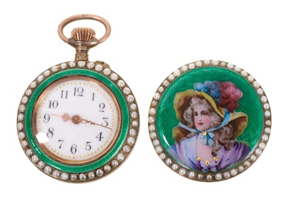 Lot 594 - Late 19th/early 20th century Swiss enamel fob watch