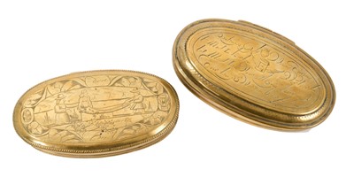 Lot 875 - Two 18th century Dutch brass engraved tobacco boxes