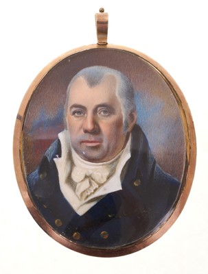 Lot 745 - Portrait miniature on ivory of a gentleman with hairwork, enamel and seed pearl design to reverse