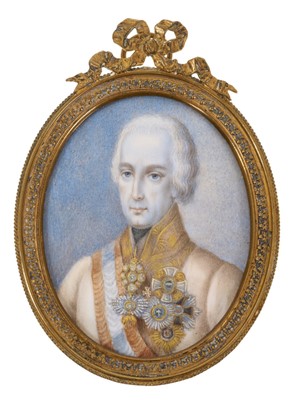 Lot 742 - Portrait miniature on ivory, probably depicting Emporer Francis I of Austria, In gilt metal frame