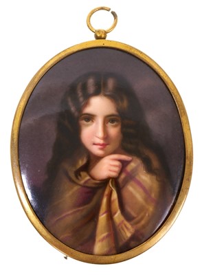 Lot 743 - 19th century K.P.M. porcelain portrait miniature of a young girl in a gilt metal frame