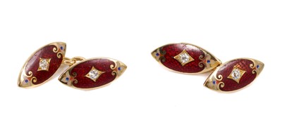 Lot 509 - Pair of good quality Edwardian 18ct gold diamond and enamel cufflinks