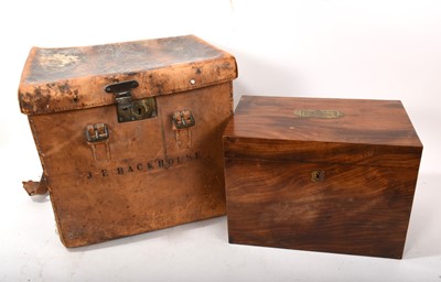 Lot 869 - 19th century mahogany and brass bound box and a leather case