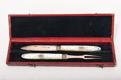 Lot 867 - 19th century mother of pearl folding knife and fork - property of Elizabeth Fry (1780-1845)