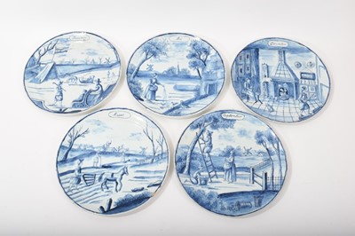 Lot 156 - Five Dutch Delft ‘calendar’ plates