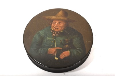 Lot 741 - Early 19th century papier mâché ‘smoker’ snuff box