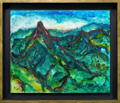 Lot 1009 - *Leslie Marr 1922-2021, Volcanic Landscape, The Auvergne, 2005/8, signed lower left 'Marr 15/6/05', oil on canvas, framed, 63.5 x 76.2cm