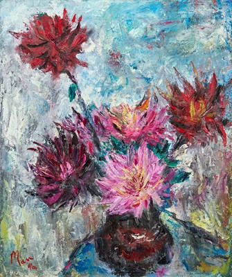 Lot 1012 - *Leslie Marr 1922-2021, Dahlias, 2004, Marr '04, oil on canvas, 76 x 64 cm