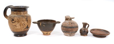 Lot 884 - Ancient Etruscan aryballos portrait ewer, and four further pieces of attic Greek pottery