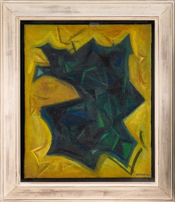 Lot 1352 - *Leo Davy (1924-1987) oil on canvas - Night Window 1, 1950, 63.5cm × 50.8cm, framed