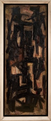 Lot 1351 - *Leo Davy (1924-1987) oil on board - Highgate Fog 1, c. 1950, 119cm x 43cm, framed