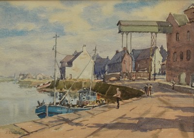 Lot 1067 - J. S. Webster, 20th century, watercolour - Wells Harbour, signed, 26cm x 36cm, in glazed frame