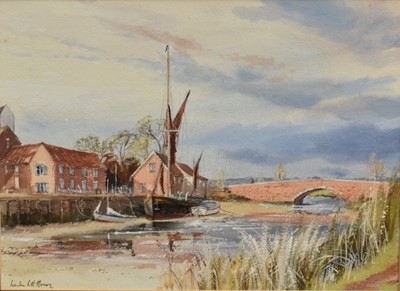 Lot 1060 - *Leslie Lancelot Hardy Moore (1907-1997) watercolour - River Alde, Snape Bridge, signed, titled verso, 27cm x 37cm, in glazed gilt frame