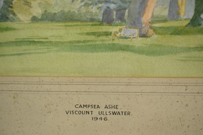 Lot 1066 - James William Lowther, 1st Viscount Ullswater (1855-1949) watercolour - 'Campsea Ashe', dated Oct. '46, 32cm x 51cm, in glazed frame.