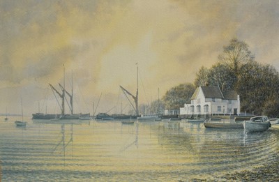 Lot 1065 - Michael Pettersson (b.1939) watercolour, Pin Mill, signed and dated '83, 34cm x 51cm, in glazed gilt frame