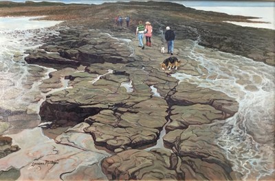 Lot 25 - Lorraine Abrahams (RSMA 1941 -2023) oil on canvas- Sully Island The Causeway, Glamorgan, signed, 51cm x 76cm, framed