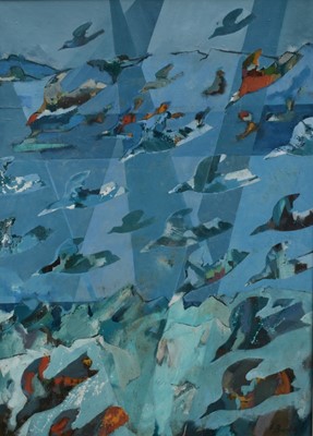 Lot 991 - Lynn Bushell (b.1946) oil on canvas - Arctic Flight, signed, 115cm x 86cm, framed