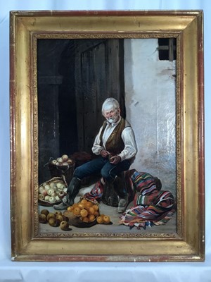 Lot 21 - Italian fruit seller oil on canvas, 42cm x 31cm, in gilt frame