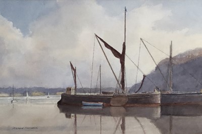 Lot 10 - Richard Thorndick watercolour - Morning Calm Pin Mill, signed, 31cm x 46cm, in glazed frame