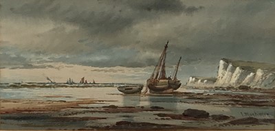 Lot 8 - Thomas Mortimer (act 1880-1920) watercolour - Coastal scene, signed, 17cm x35cm, in glazed frame