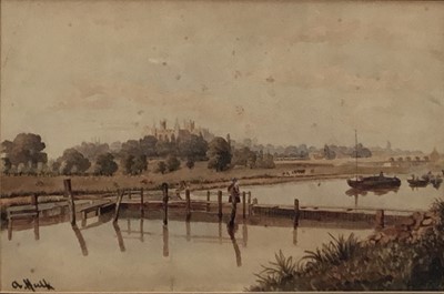 Lot 319 - Abraham Hulk Junior (FI 1876-98) watercolour - River Landscape, signed, 20cm x 31cm, in glazed frame