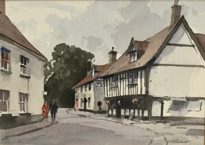 Lot 1049 - *Stanley Orchart (1920-2005) watercolour - 'The Green Dragon Inn, Wymondham', signed, 25cm x 35cm, in glazed gilt frame