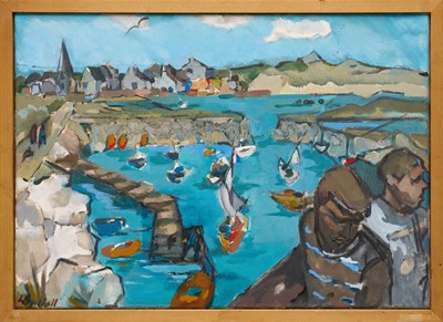 Lot 995 - Lynn Bushell (b. 1946) oil on canvas, Portbail, Le Port, signed, 50cm x 90cm, framed.