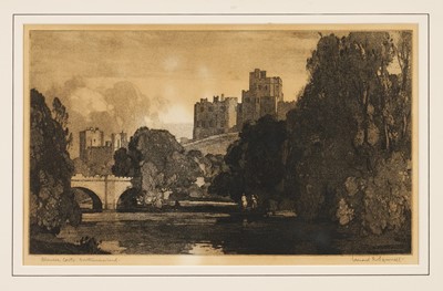 Lot 1084 - *Leonard Russell Squirrell (1893-1979) signed mezzotint - Alnwick Castle, Northumberland, 21cm x 35cm, in glazed gilt frame