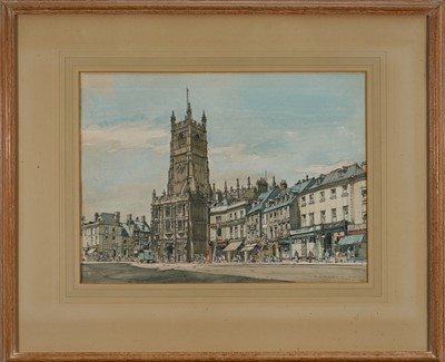 Lot 1085 - Frederick William Baldwin (1899-1984) pencil and watercolour - Church and Market Place, Cirencester