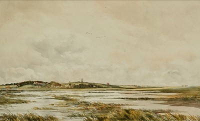 Lot 1086 - David R. Watson, (Contemporary), watercolour - Cley Marshes, signed, 30cm x 49cm, in glazed frame