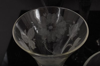 Lot 113 - Good set of six 18th century style engraved glasses with opaque twist stems
