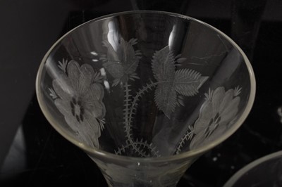 Lot 113 - Good set of six 18th century style engraved glasses with opaque twist stems