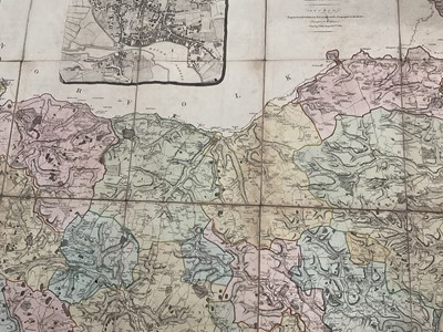 Lot 891 - Rare and large 18th century linen backed handcoloured map of Suffolk by Joseph Hodskinson