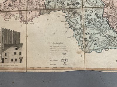 Lot 891 - Rare and large 18th century linen backed handcoloured map of Suffolk by Joseph Hodskinson