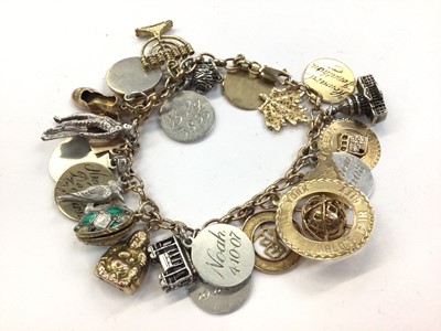 Lot 1026 - 9ct gold charm bracelet with a collection of various gold and silver charms