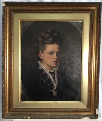 Lot 158 - 19th century oil on canvas, Lady in black , in gilt frame