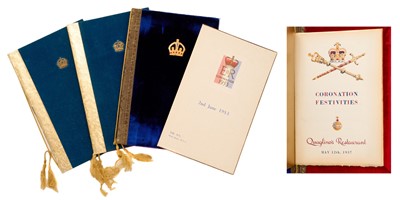 Lot 20 - The Coronation of T.M. King George VI and Queen Elizabeth 1937, three scarce Quaglino's Restaurant Coronation Gala Dinner menus and 1953 Coronation menu for The Ivy (4)