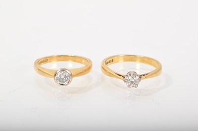 Lot 526 - Two diamond single stone rings each with a brilliant cut diamond, estimated to weigh approximatley 0.25 - 0.30cts each, in 18ct gold setting